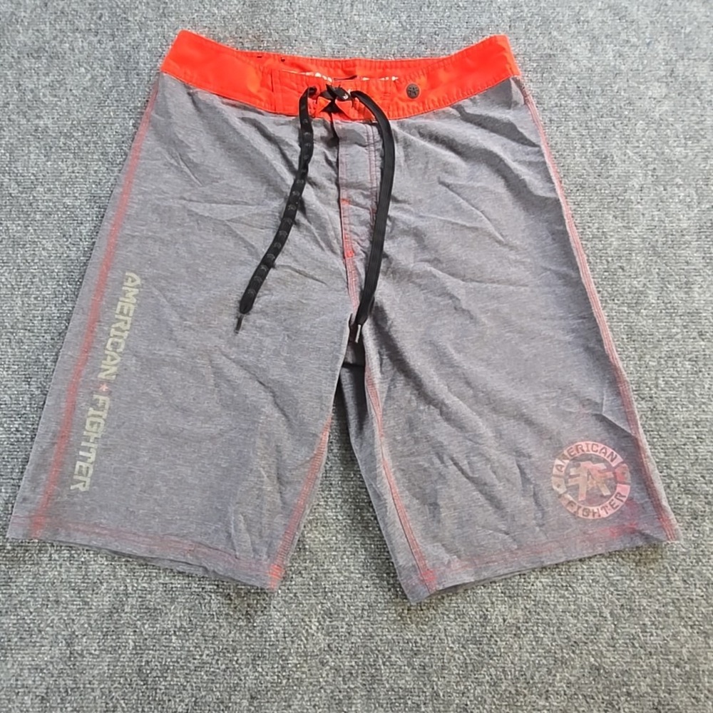 American Fighter Board Shorts Mens Size 30 Light Grey Drawstring  Logo